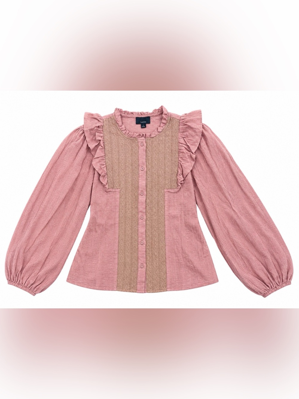 NWT Lumiere Rosewood Ruffle Button-Front Blouse - Size Large